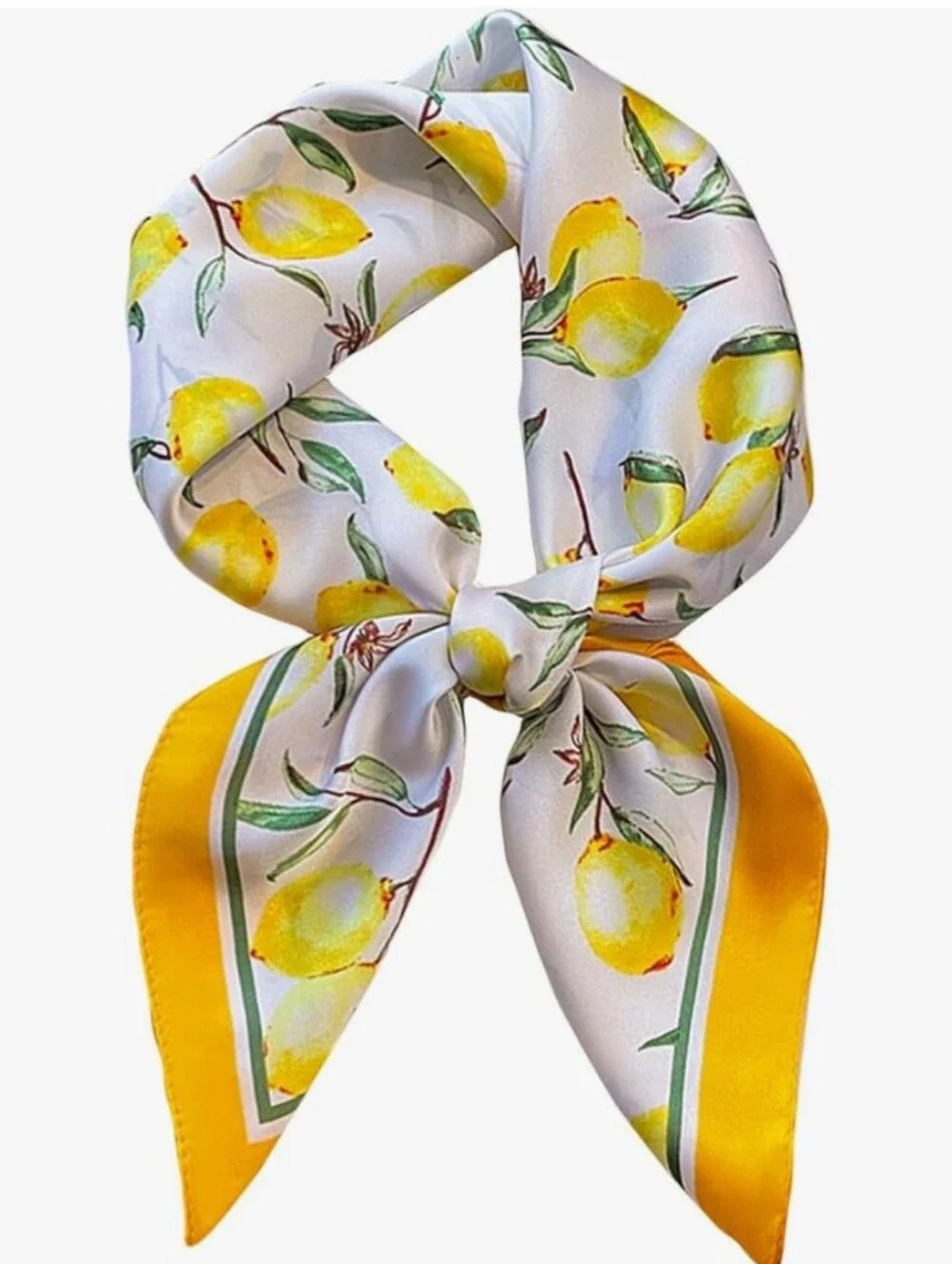 Silk-Feel Lemon Art Print Neck Scarf 27.5'